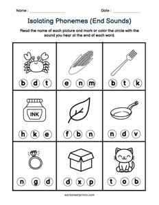 Isolating Phonemes - End Sounds - #2