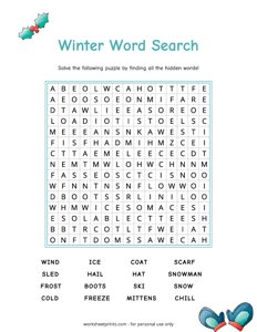 Winter Word Search - Hard