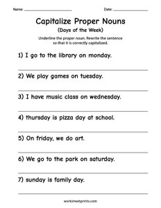 Capitalize Proper Nouns - Days of the Week