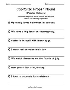 Capitalize Proper Nouns - Holidays