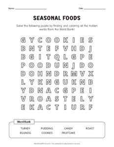 Seasonal Foods - Coloring Word Search