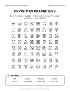 Christmas Characters - Coloring Word Search