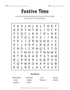 Festive Time Word Search - Easy