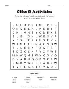 Gifts and Activities Word Search - Medium