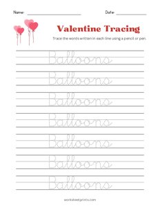 Valentine Word Tracing - Balloons