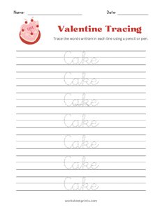 Valentine Word Tracing - Cake