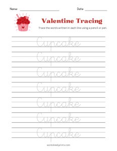 Valentine Word Tracing - Cupcake