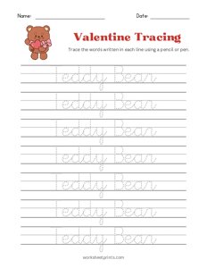 Valentine Word Tracing - Teddy Bear