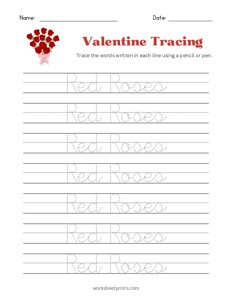 Valentine Word Tracing - Red Roses