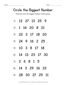 Circle the Biggest Number (upto 30) - #1