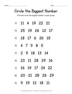 Circle the Biggest Number (upto 30) - #2