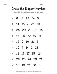 Circle the Biggest Number (upto 30) - #3