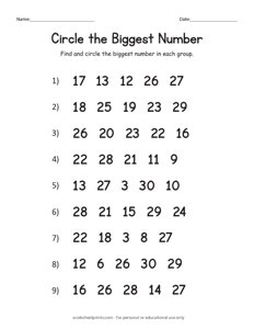 Circle the Biggest Number (upto 30) - #4