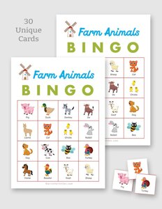 Printable Farm Animals Bingo