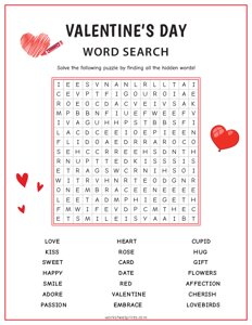 Valentines Day Word Search - Hard