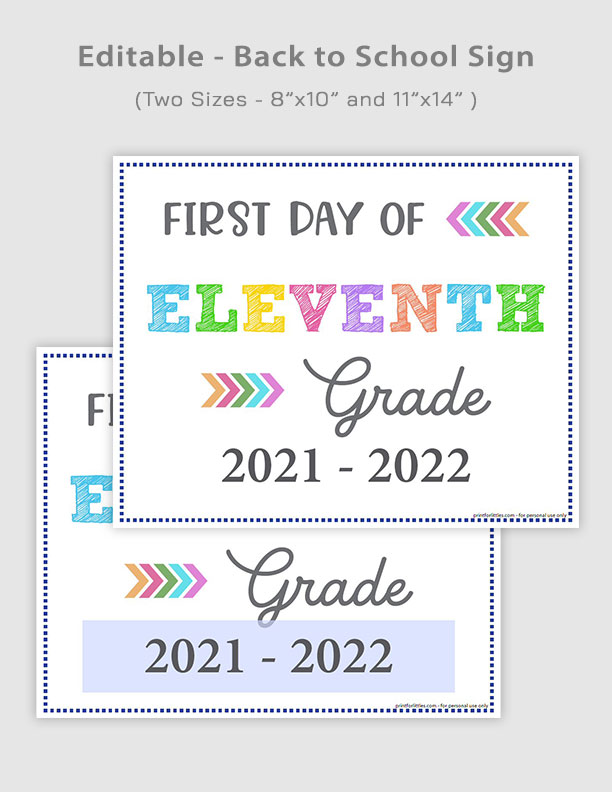 Editable First Day of Eleventh Grade Signs