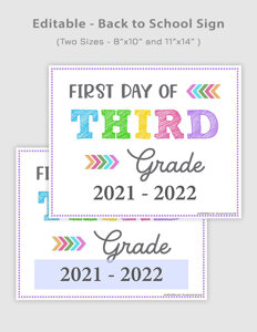 Editable First Day of Third Grade Signs