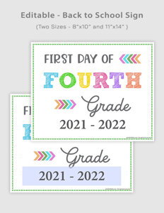 Editable First Day of Fourth Grade Signs