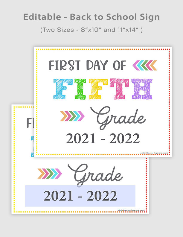 Editable First Day of Fifth Grade Signs