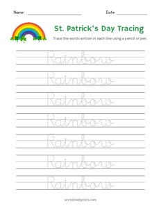 St. Patricks Day Word Tracing - Rainbow