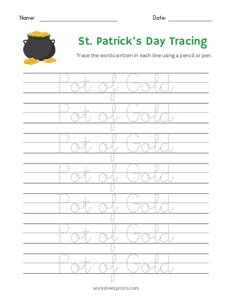 St. Patricks Day Word Tracing - Pot of Gold