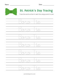 St. Patricks Day Word Tracing - Bow Tie