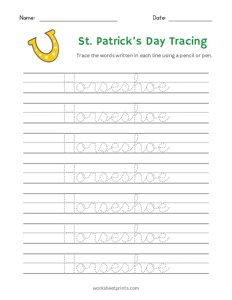 St. Patricks Day Word Tracing - Horseshoe