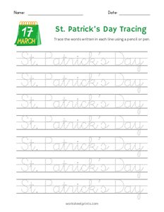 St. Patricks Day Word Tracing - Calendar