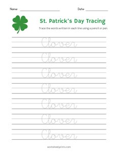 St. Patricks Day Word Tracing - Clover