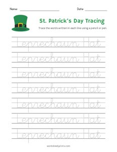 St. Patricks Day Word Tracing - Leprechaun Hat