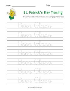 St. Patricks Day Word Tracing - Beer Glass