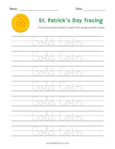 St. Patricks Day Word Tracing - Gold Coin