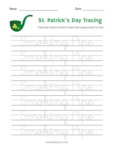 St. Patricks Day Word Tracing - Smoking Pipe