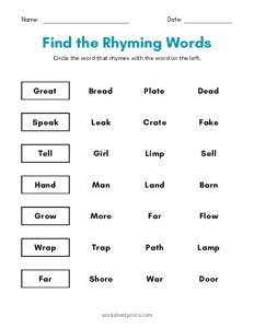 Find the Rhyming Words - #1