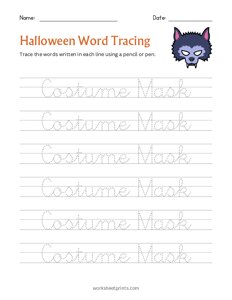 Halloween Word Tracing - Costume