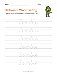 Halloween Word Tracing - Zombie