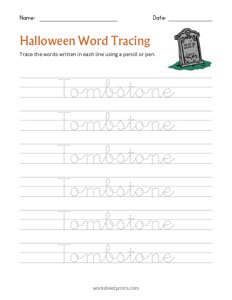 Halloween Word Tracing - Tombstone