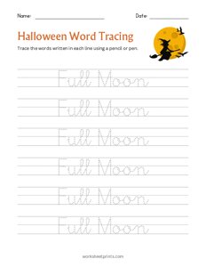 Halloween Word Tracing - Moon