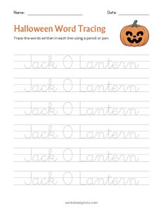 Halloween Word Tracing - Jack O Lantern