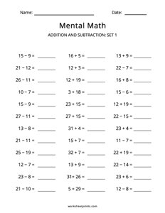 Mental Math - Addition and Subtraction - #1