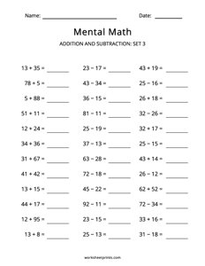 Mental Math - Addition and Subtraction - #3