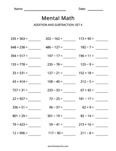Mental Math - Addition and Subtraction - #4
