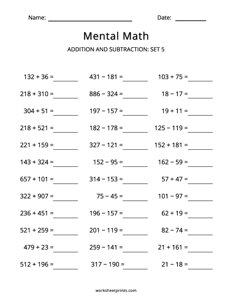 Mental Math - Addition and Subtraction - #5
