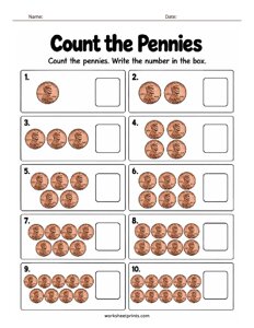 Count the Pennies Worksheet - #1