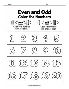 Color the Numbers Even and Odd Worksheet - #1