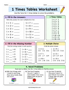 1 Times Tables Worksheet