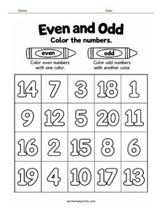 Color the Numbers Even and Odd Worksheet - #2