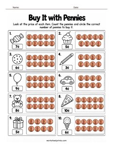 Simple Buying with Pennies Worksheet - #2