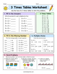 3 Times Tables Worksheet