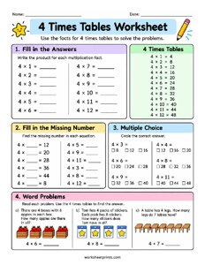 4 Times Tables Worksheet
